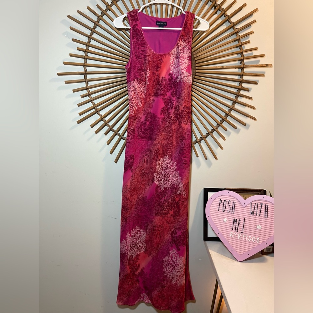 VTG Y2K Ann Taylor Silk Bias Cut Maxi Dress Fuchsia Multi Paisley Wedding Guest